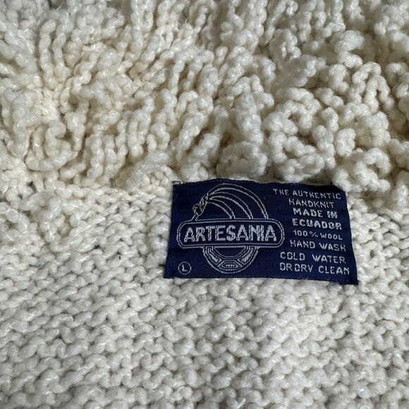 Ecuadorian Handknit Women's Chunky Wool Sweater Jacket Full Zip Boho Size L - Picture 6 of 6